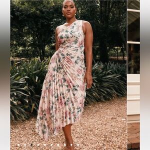 One shoulder floral satin dress